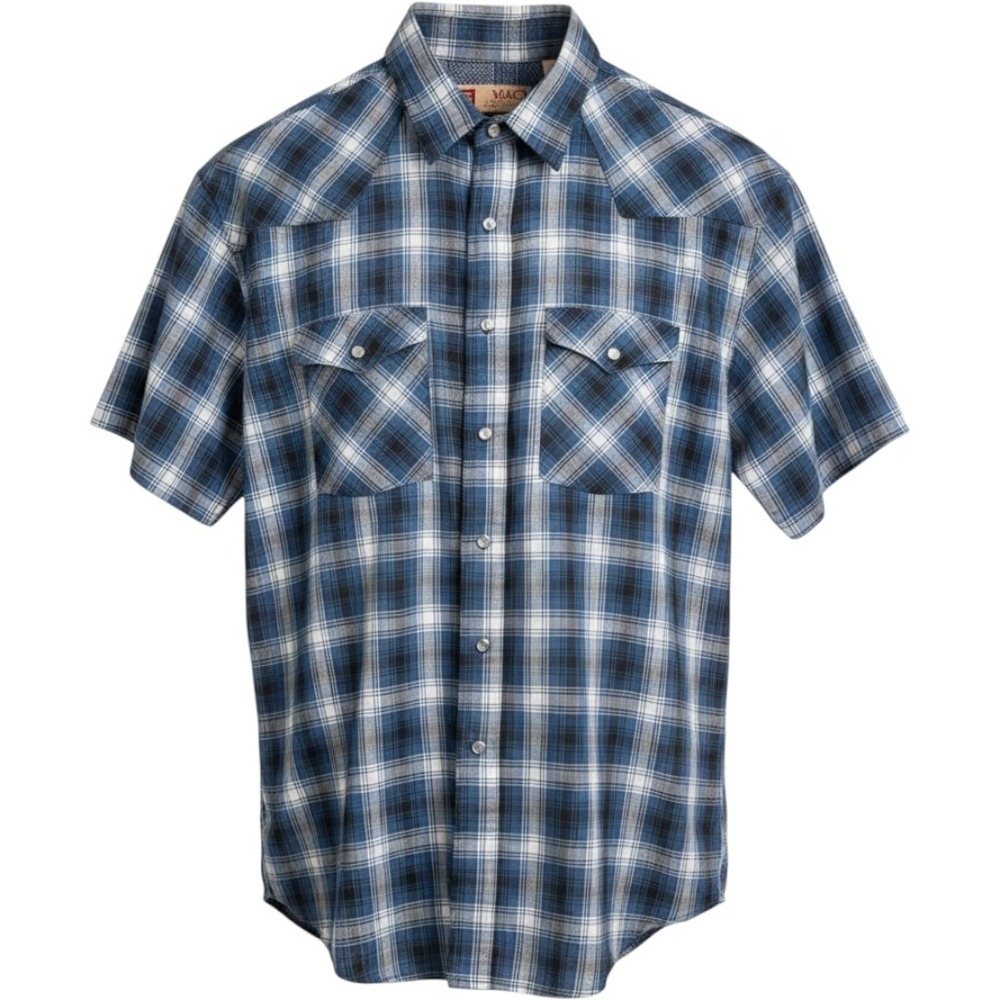Big Mac Mens Blue Plaid Short Sleeve Western Pearl Snap Workwear Shirt XL